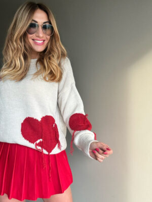 Maglia misto lana cuori red